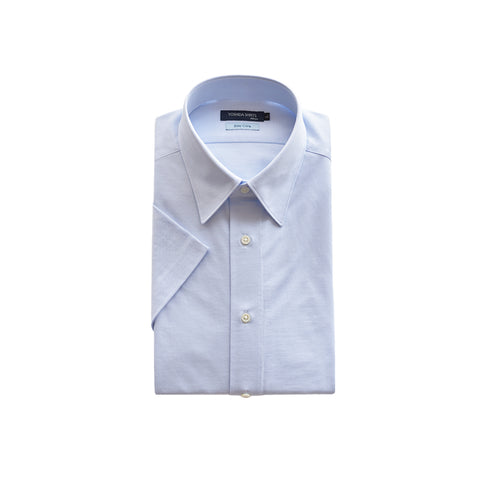 【日本製】 ワイシャツ メンズ ビジネス 半袖 形態安定 ノンアイロン 綿100% 無地 レギュラーカラー イージーフォーマルシャツ サックス(SHKN25-102-sa)